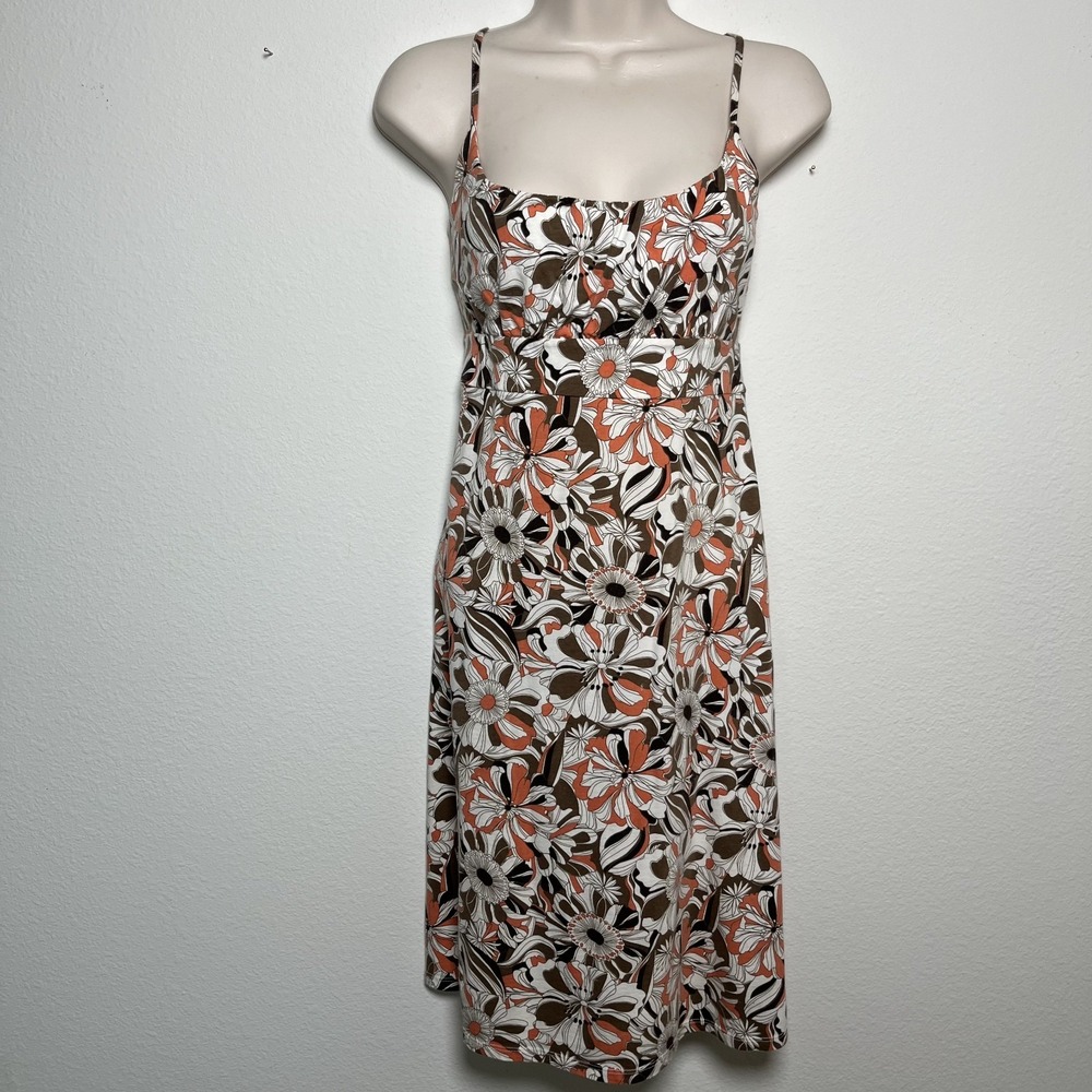 VTG 90s y2k Women Babydoll Mini Dress XS Orange Brown Empire Waist‎ Floral